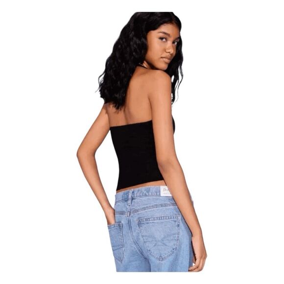 American Eagle AE Black Ribbed Knit Halter Top Pull-Over M - Picture 3 of 6